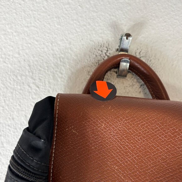 Longchamp Le Preage Black Brown Nylon Leather Backpack small capsule minimalist - Picture 11 of 16